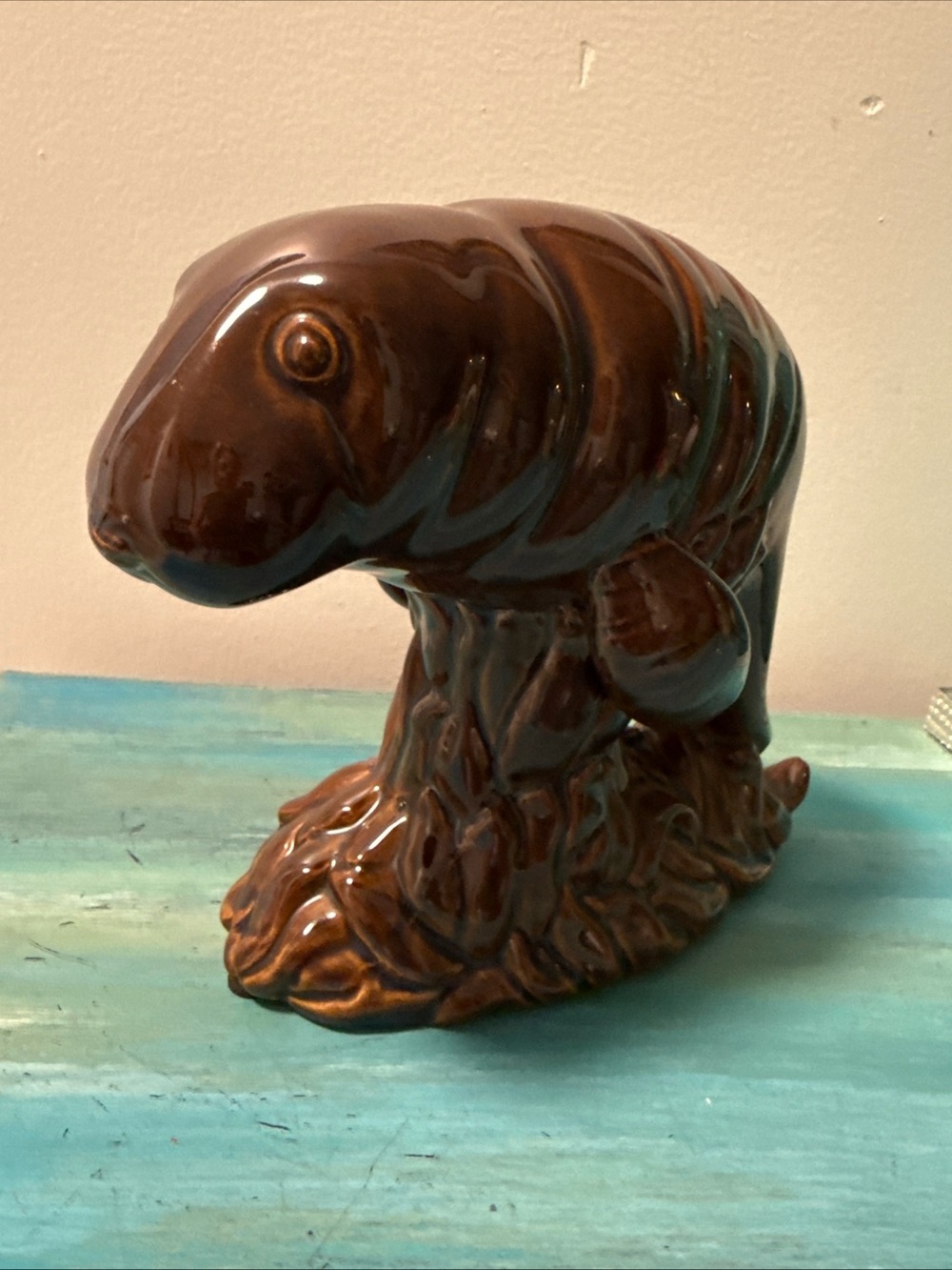 Brown Ceramic Manatee Figurine Decorative Accent 7x7